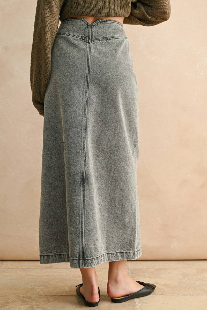Gray Button Front Washed Skirt