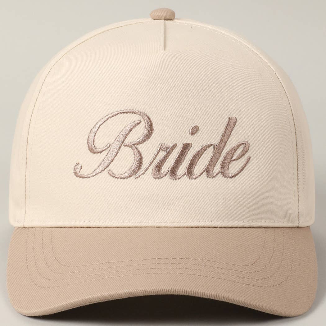 Beige Embroidered Bride Trucker Hat