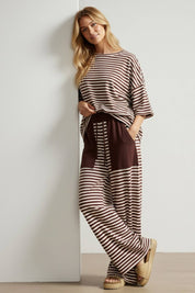 Brown & Ivory Striped Knit Lounge Set
