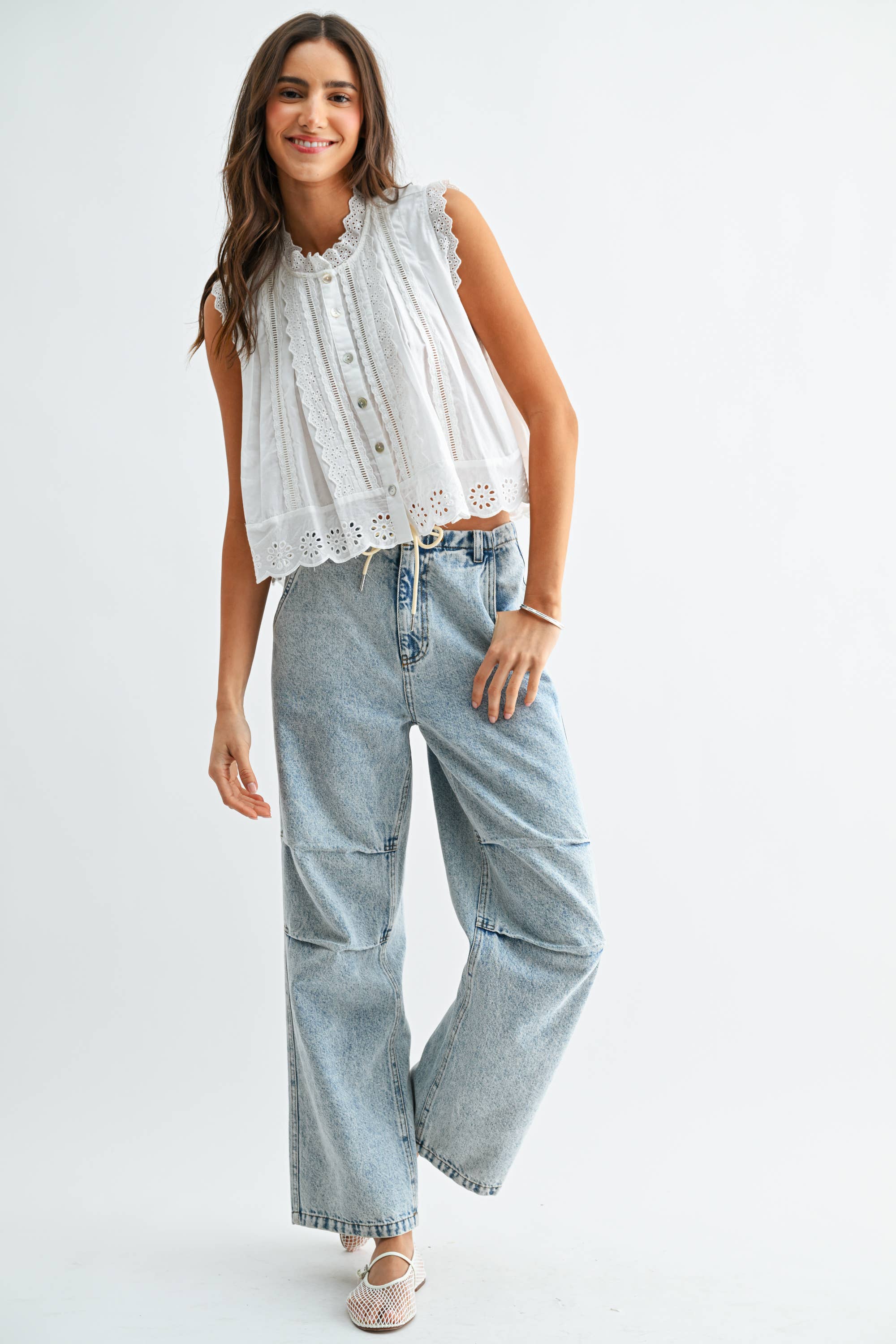 White Sleeveless Cotton Blouse