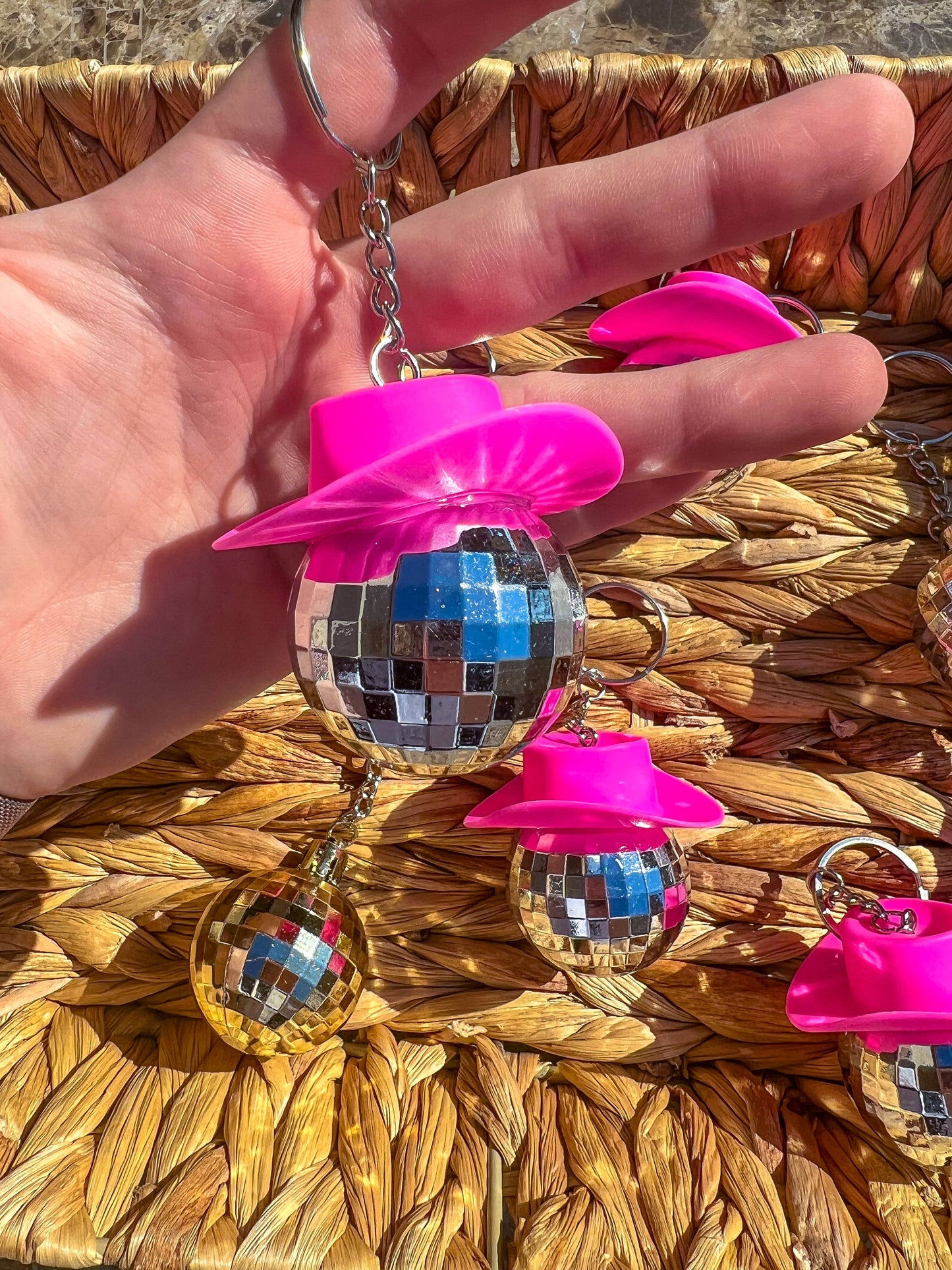 CowGirl Disco Ball Hat Keychains: Pink - Big Disco