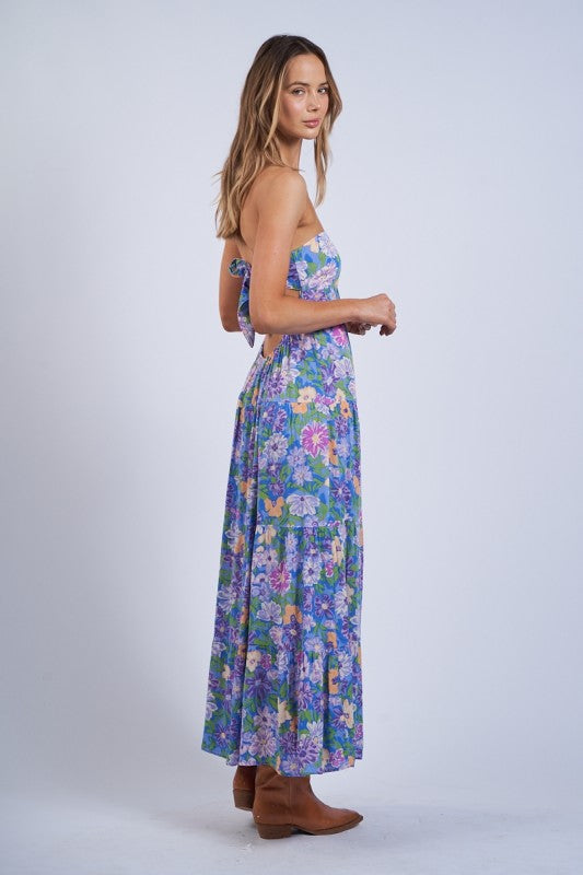 Blooming Floral Open Back Maxi Dress