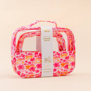 Pink Palms Clear Cosmetic Bag Set