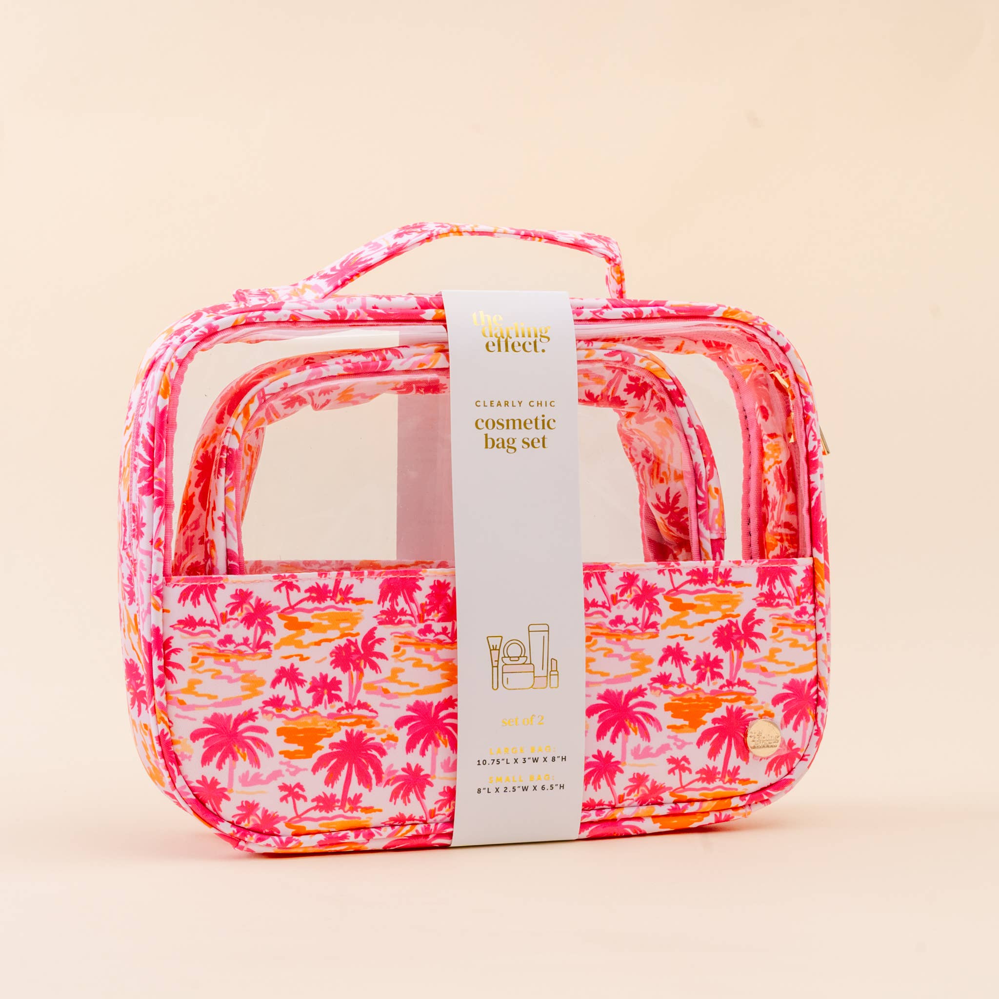 Pink Palms Clear Cosmetic Bag Set