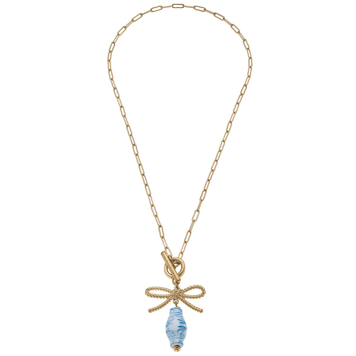 Brooke Porcelain & Bow Drop Necklace in Wedgwood Blue