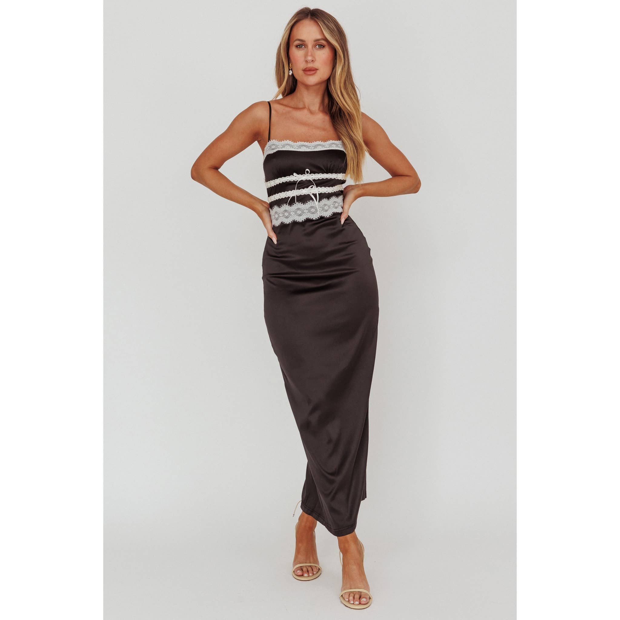 Black Lace Detail Maxi Dress