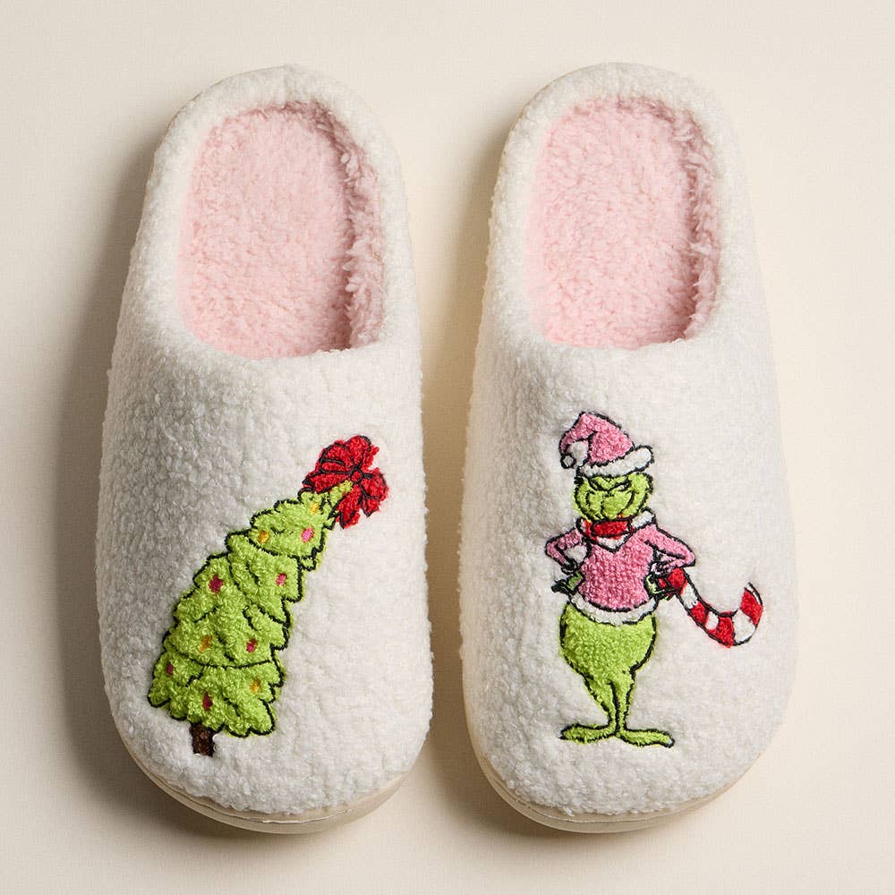 Grinch Green Embroidery Slippers