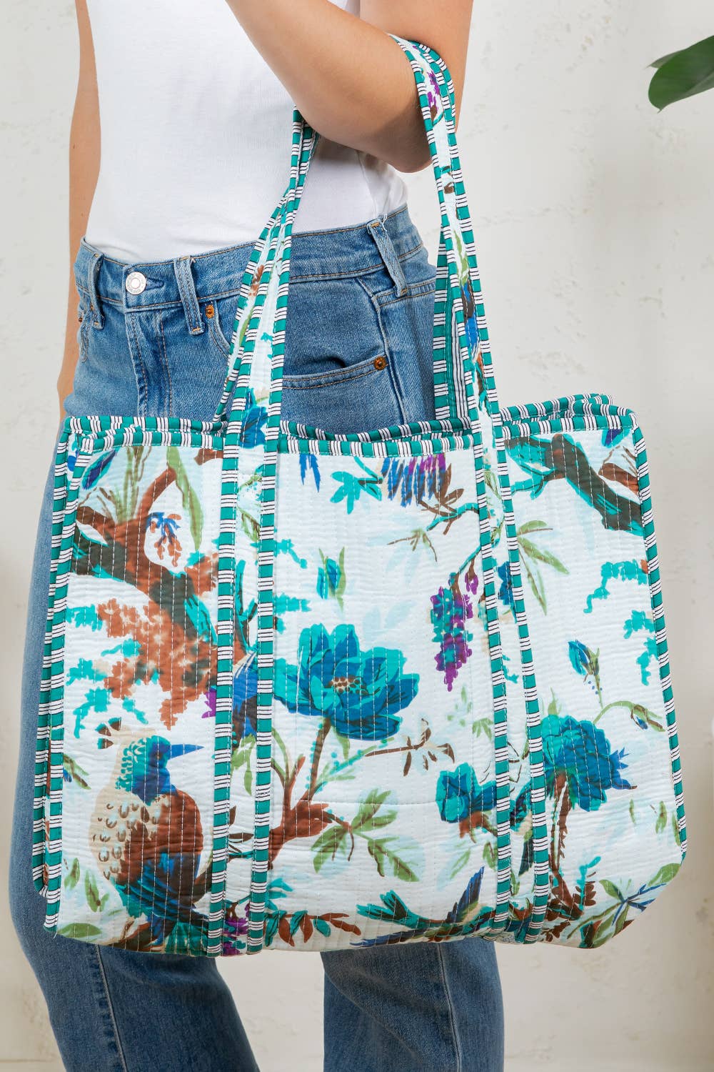 White Bird Quilted Tote Bag