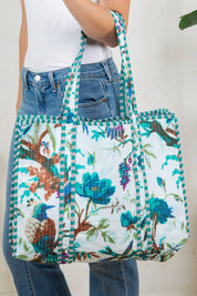 White Bird Quilted Tote Bag