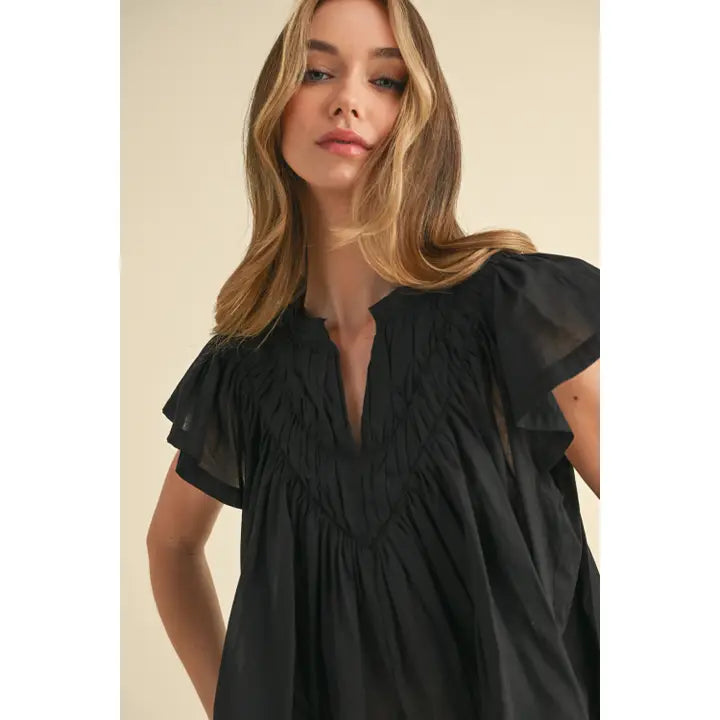Black Flutter Sleeve Blouse