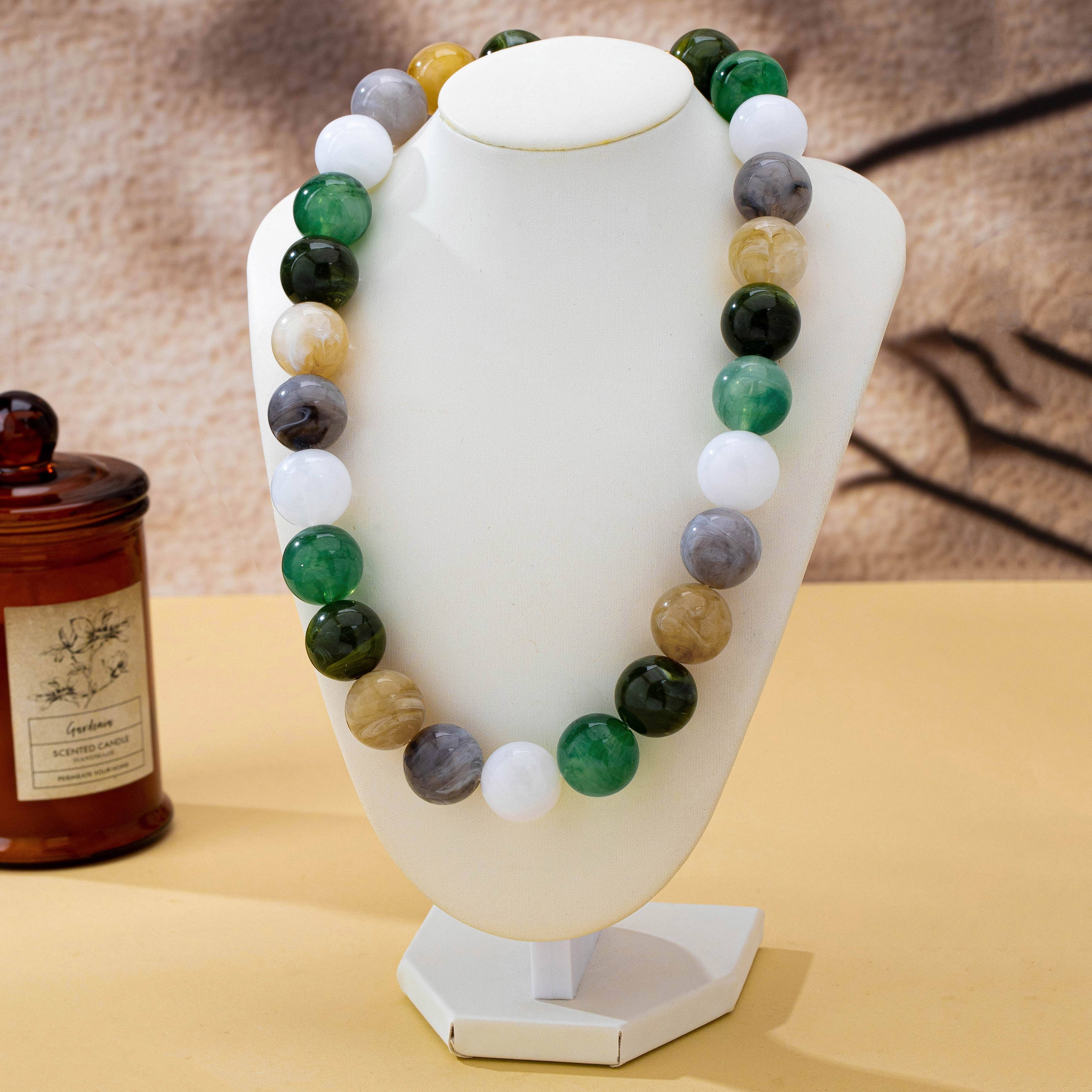 Green Marbled Chunky Bead Necklace