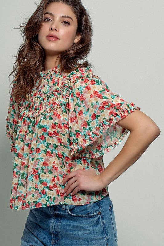 Aurora of Ruffle Short Sleeve Blouse