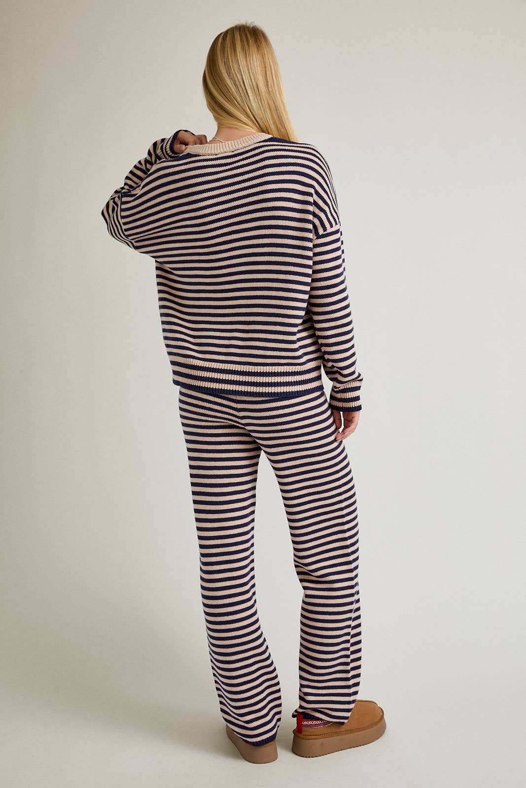 Navy & Taupe Stripe Sweater & Pants Set