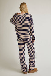 Navy & Taupe Stripe Sweater & Pants Set