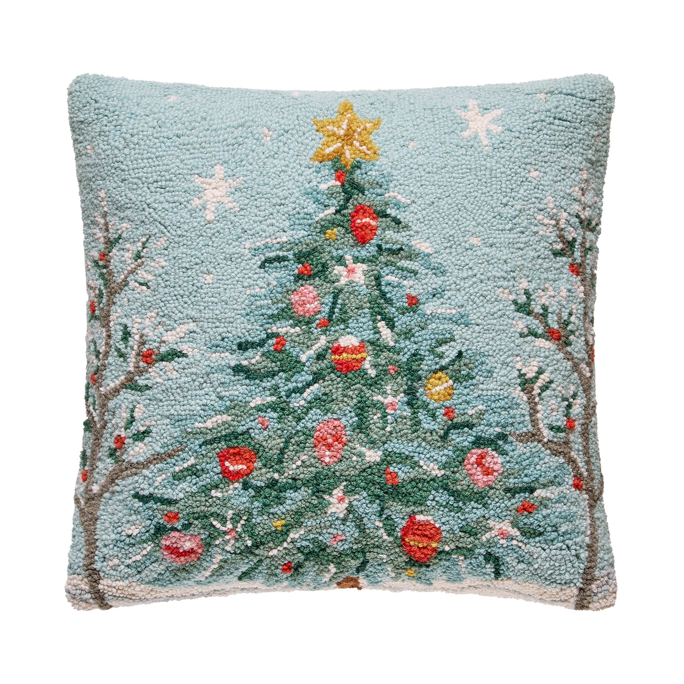 Light Blue Holiday Christmas Tree Hook Pillow