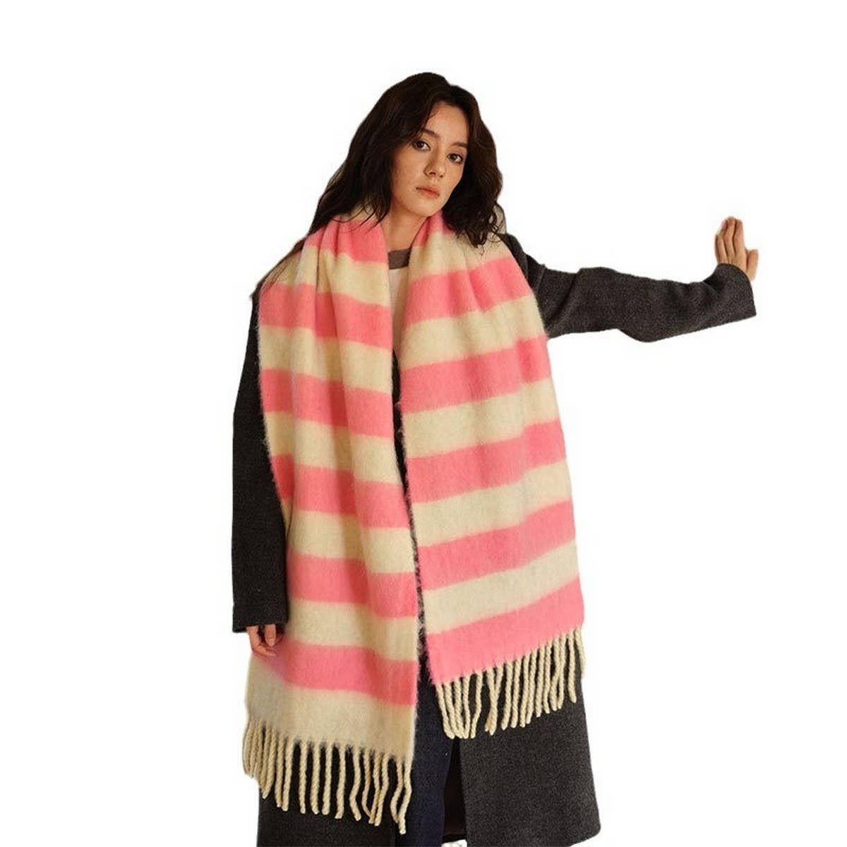 Pink Striped Scarf showing color: pink