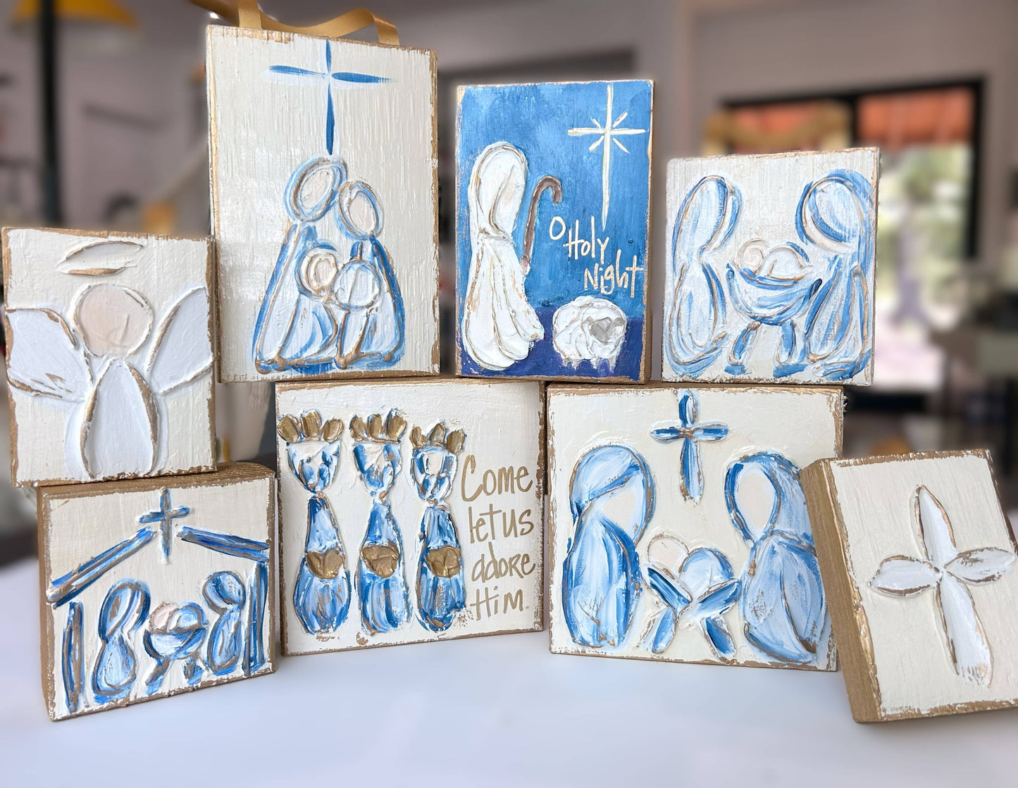 Mini Christmas Nativity | handmade painted textured block