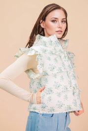 Cream Floral Front Bow Puffer Vest