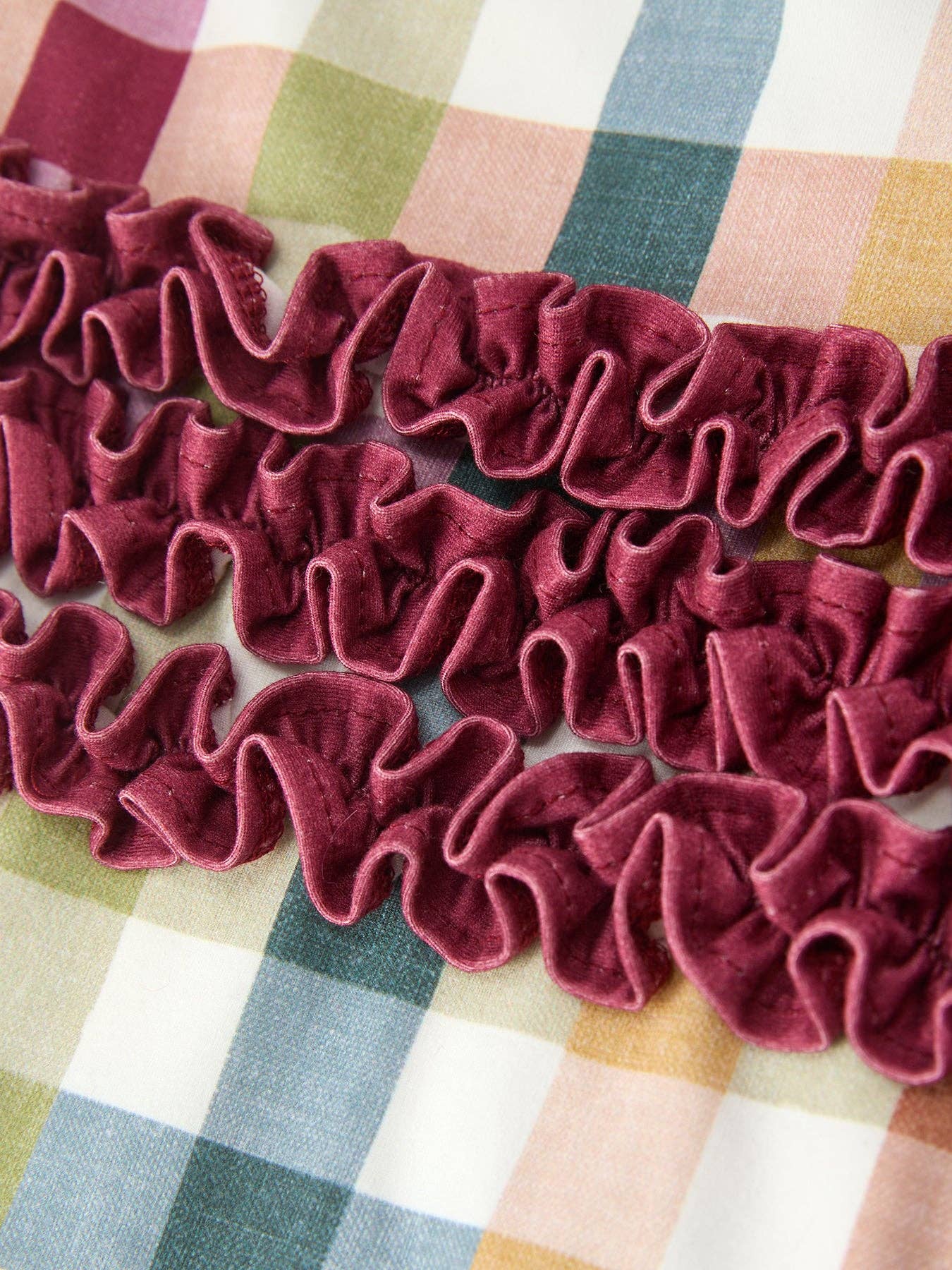 Plaid Ruffle Footie Pajamas showing zipper closure