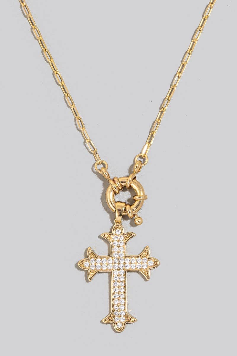 Intricate Pave Gothic Cross Pendant Chain Necklace