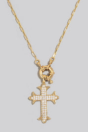 Intricate Pave Gothic Cross Pendant Chain Necklace