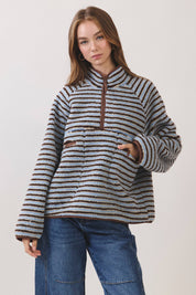Blue Striped Sherpa Half-Zip Jacket showing striped
