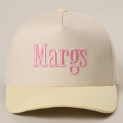Yellow & Pink Margs Trucker Hat — 'margs' and yellow bill