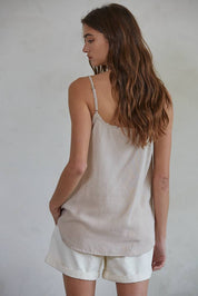 Beige V-Neck Spaghetti Strap Top