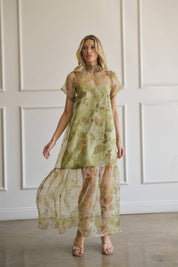 Green Organza Maxi Dress