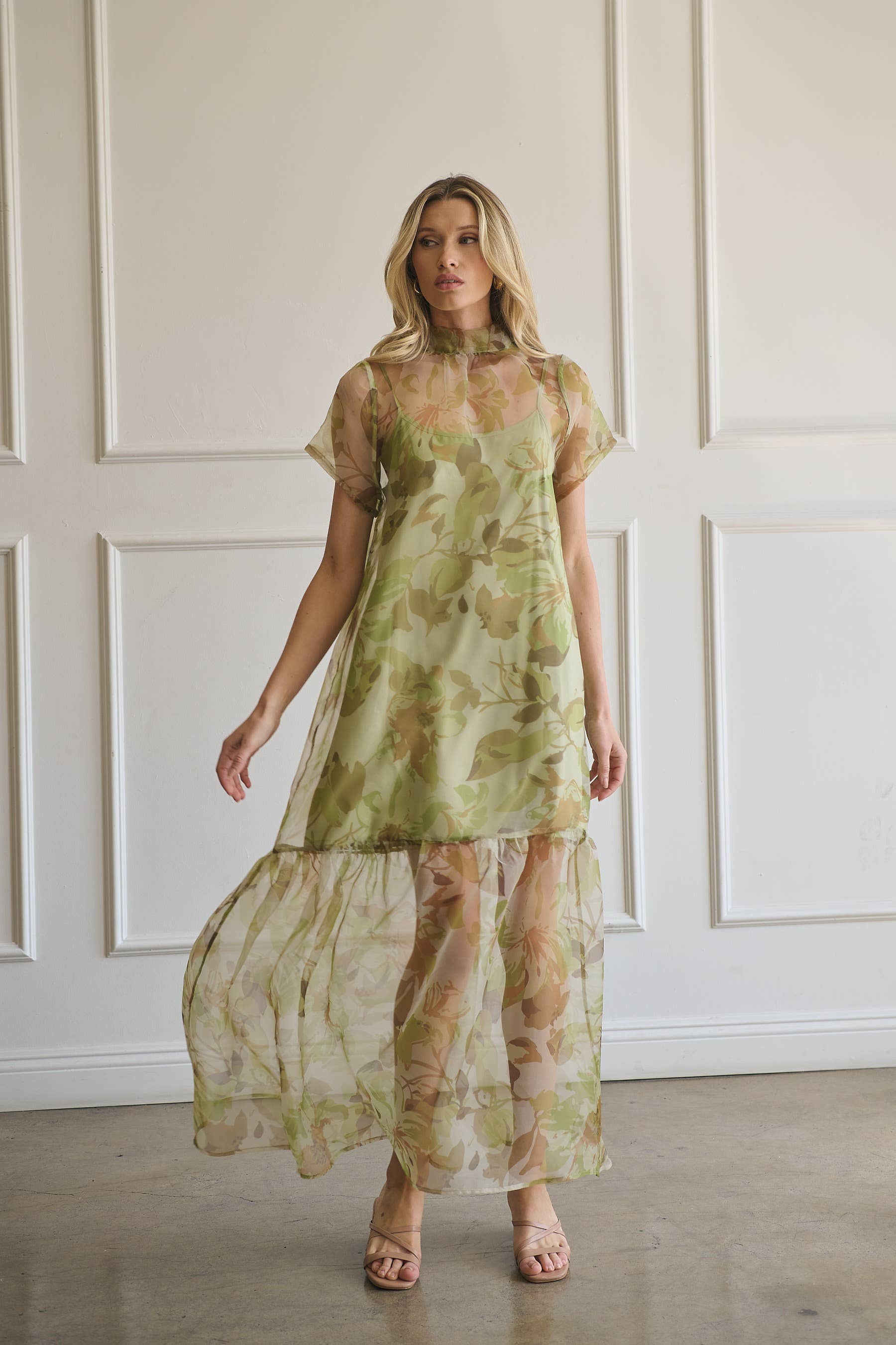 Green Organza Maxi Dress