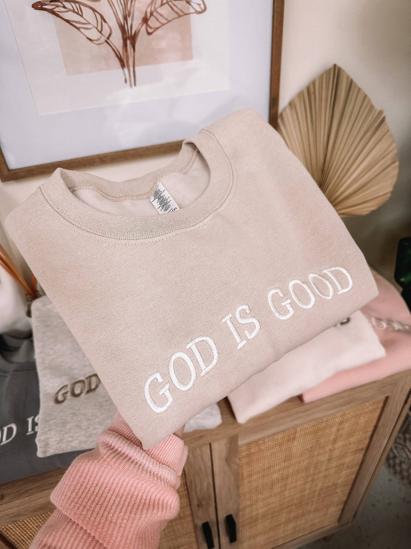 Embroidered GOD IS GOOD Sweatshirt - ROCK COLOR