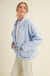 Light Blue Quilted Gingham Jacket showing open front with no closure