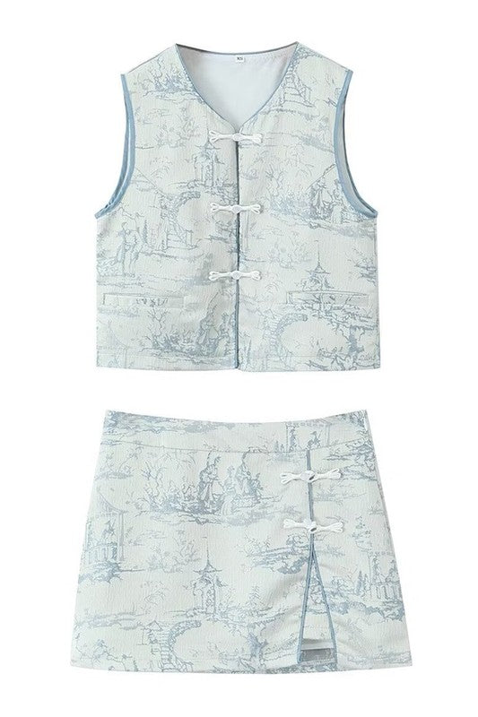 Light Blue Printed Sleeveless Set