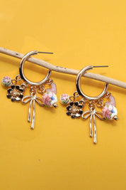 CERAMIC PORCELAIN BOW FLOWER CHARM DROP HOOP | 80E6644