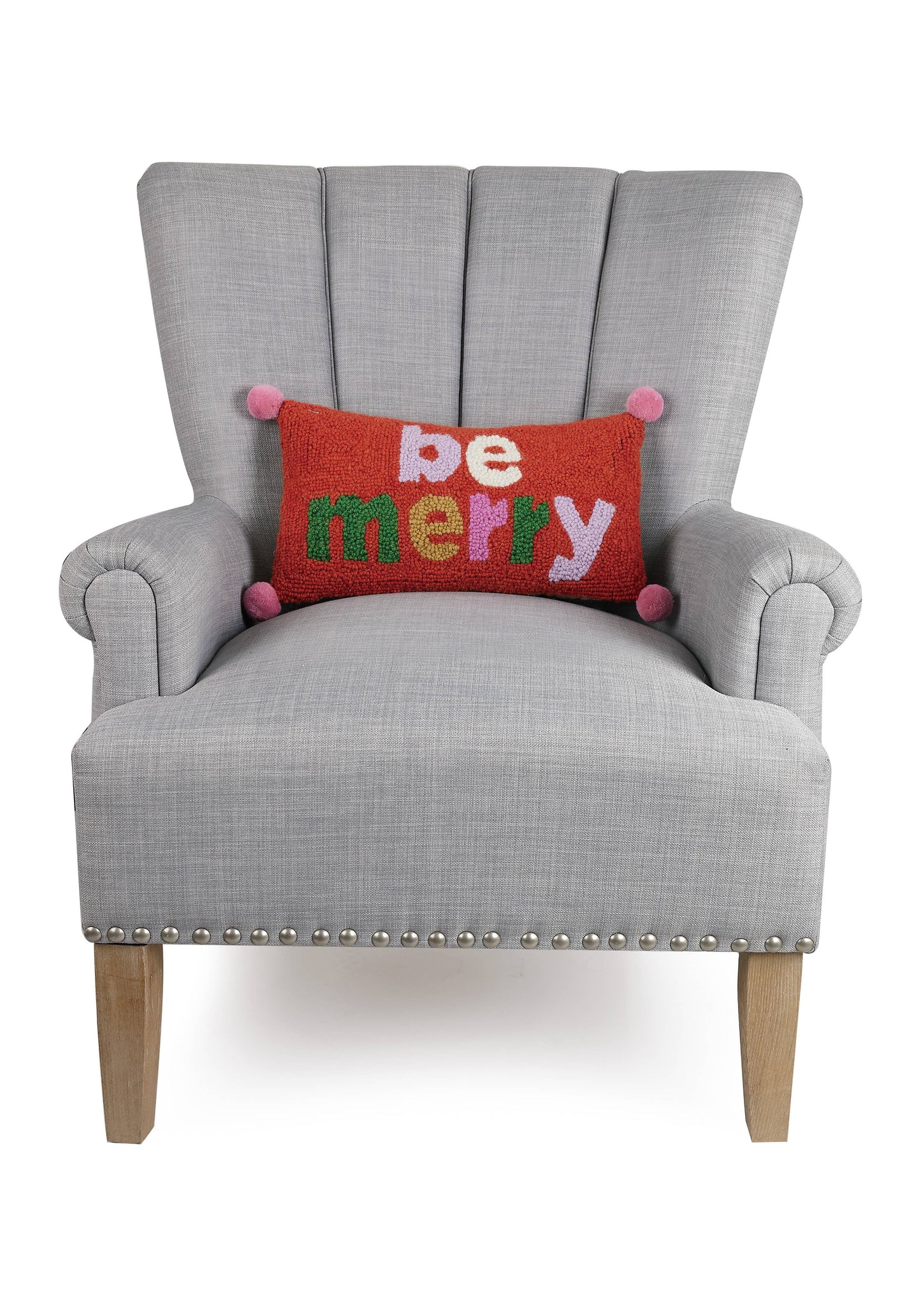 Be Merry W/Pom Pom Hook Pillow