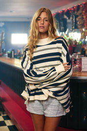 Navy Striped Oversized Crewneck Top