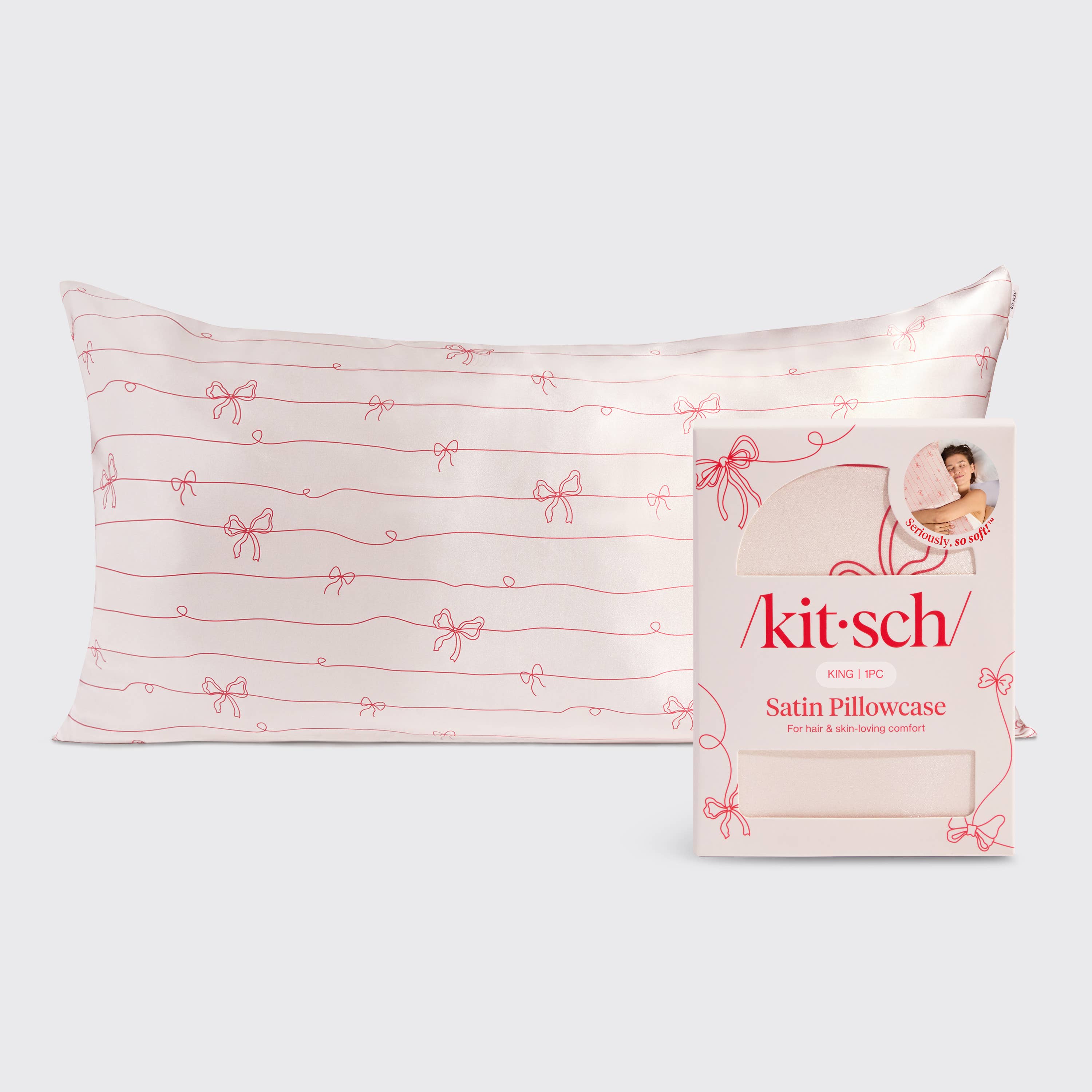 Striped Bows King Satin Pillowcase