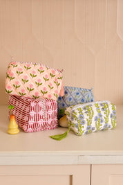 Mona Blockprint Makeup Bag in Pink from Ninety Nine Boutique