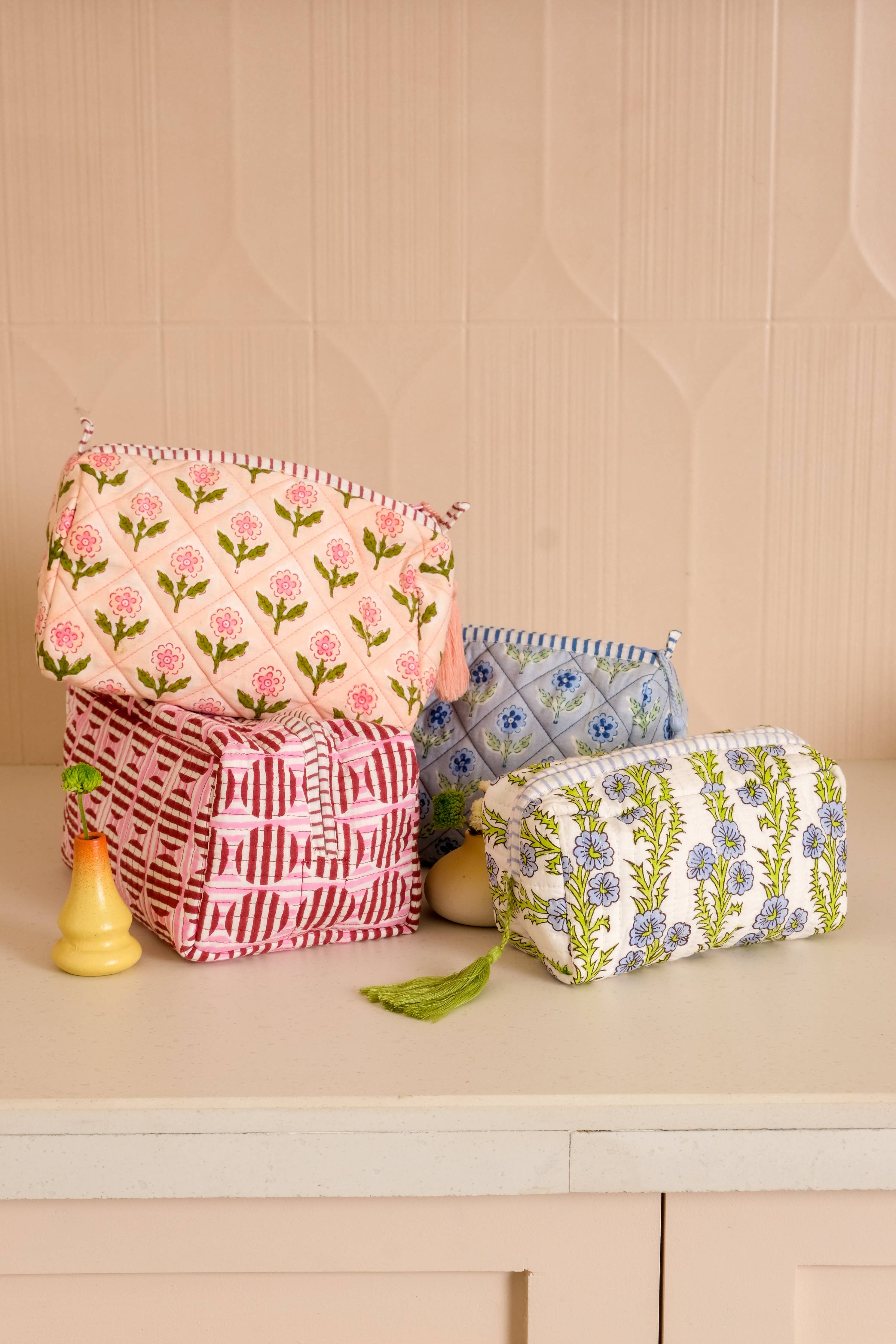 Mona Blockprint Makeup Bag in Pink from Ninety Nine Boutique