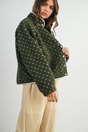 Olive Fleece Puffer Jacket