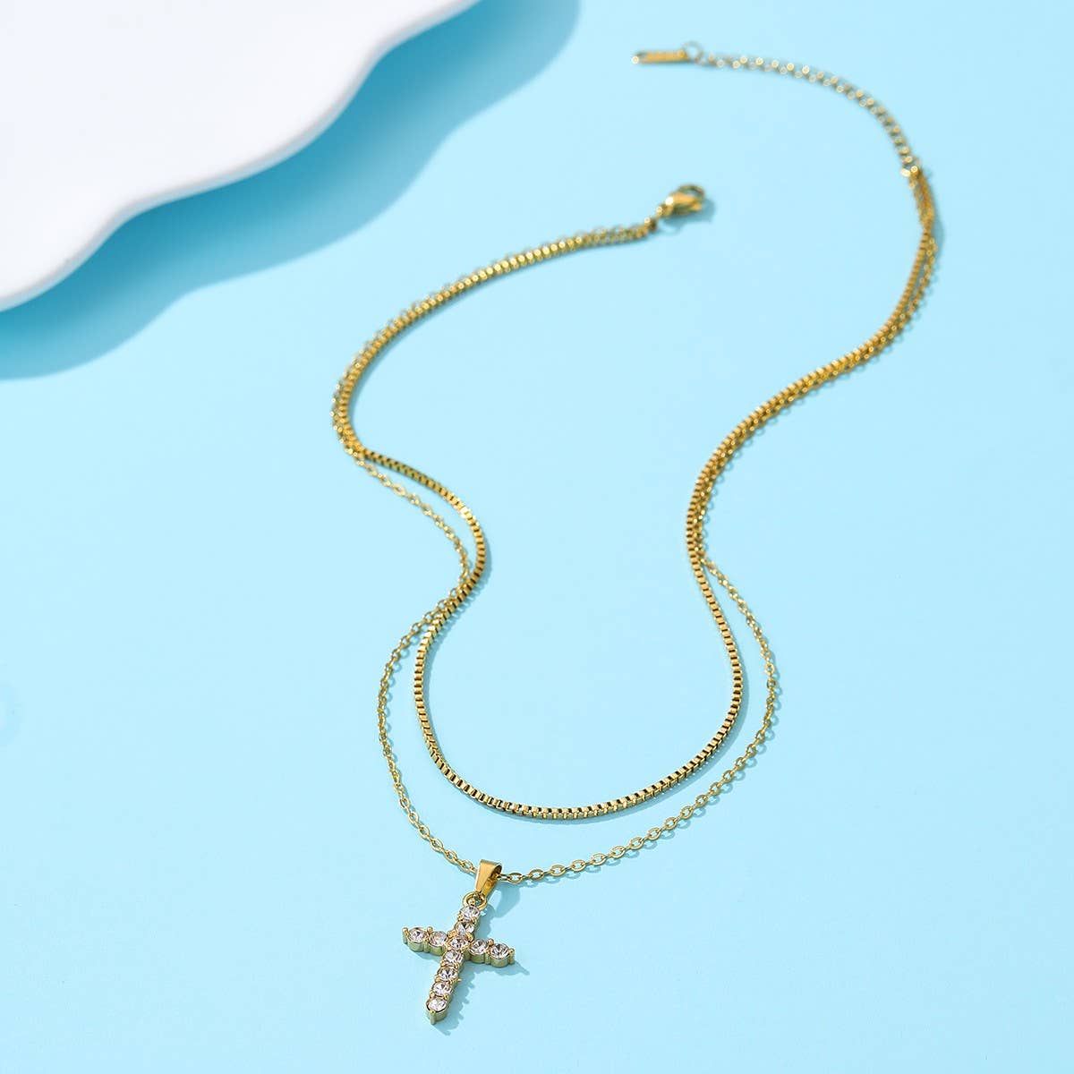 Gold Cross Layered Necklace