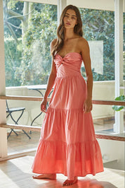 Pink Strapless Twist Front Midi Dress