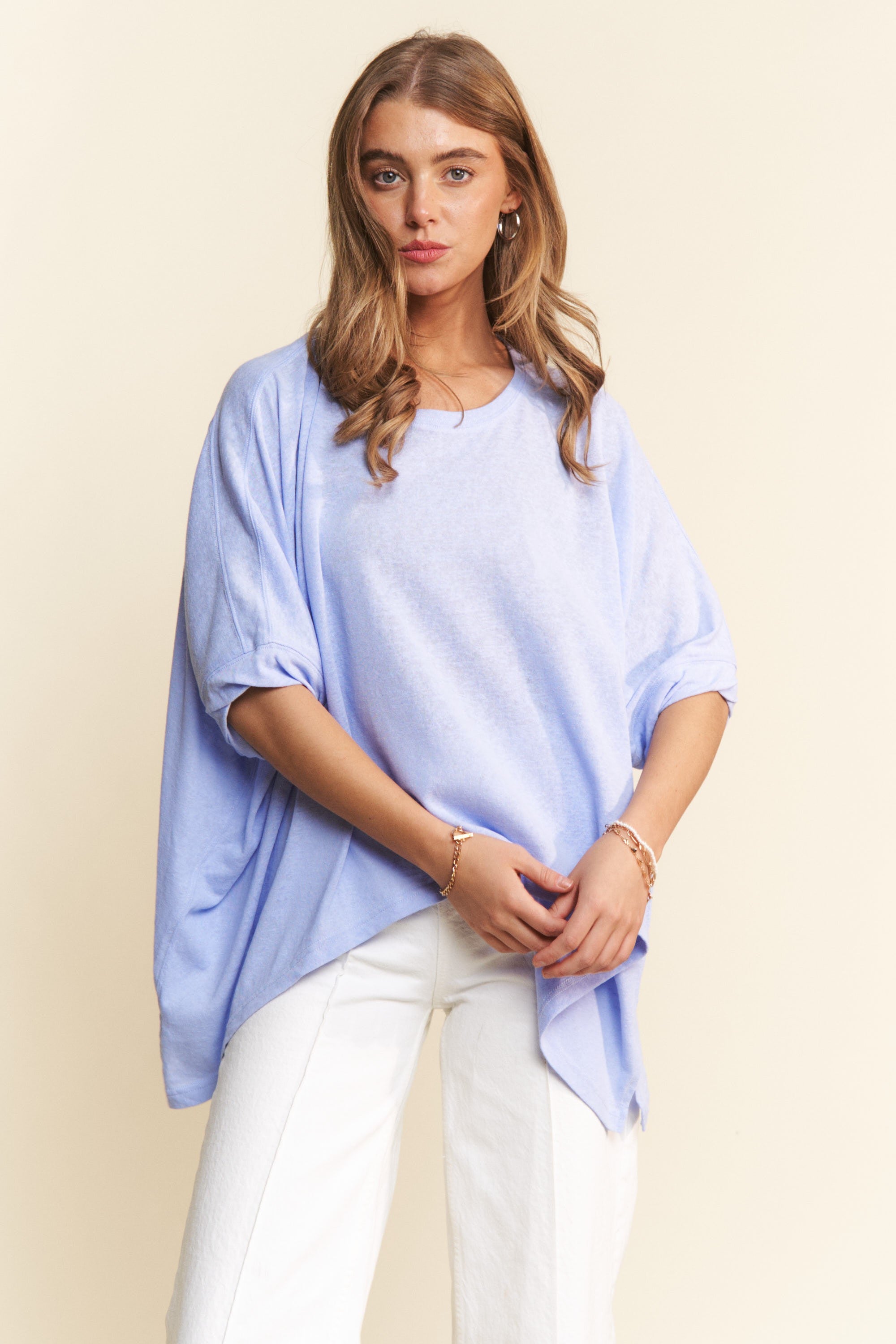 Pastel Blue Loose Fit Solid Color Top