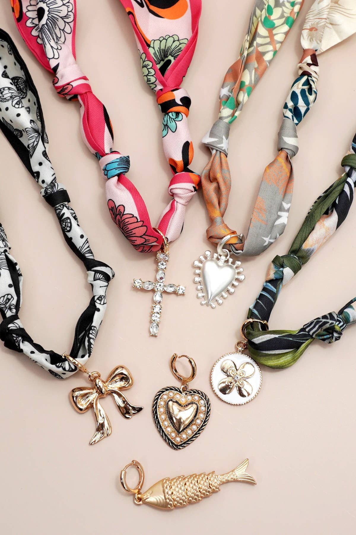 Multi Heart Handcrafted Scarf Interchangeable Charm Necklace