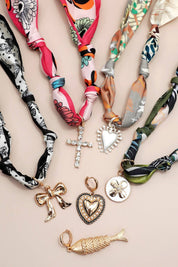 Multi Heart Handcrafted Scarf Interchangeable Charm Necklace