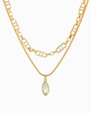 2 Layered Marquise Stone Mixed Link Necklace