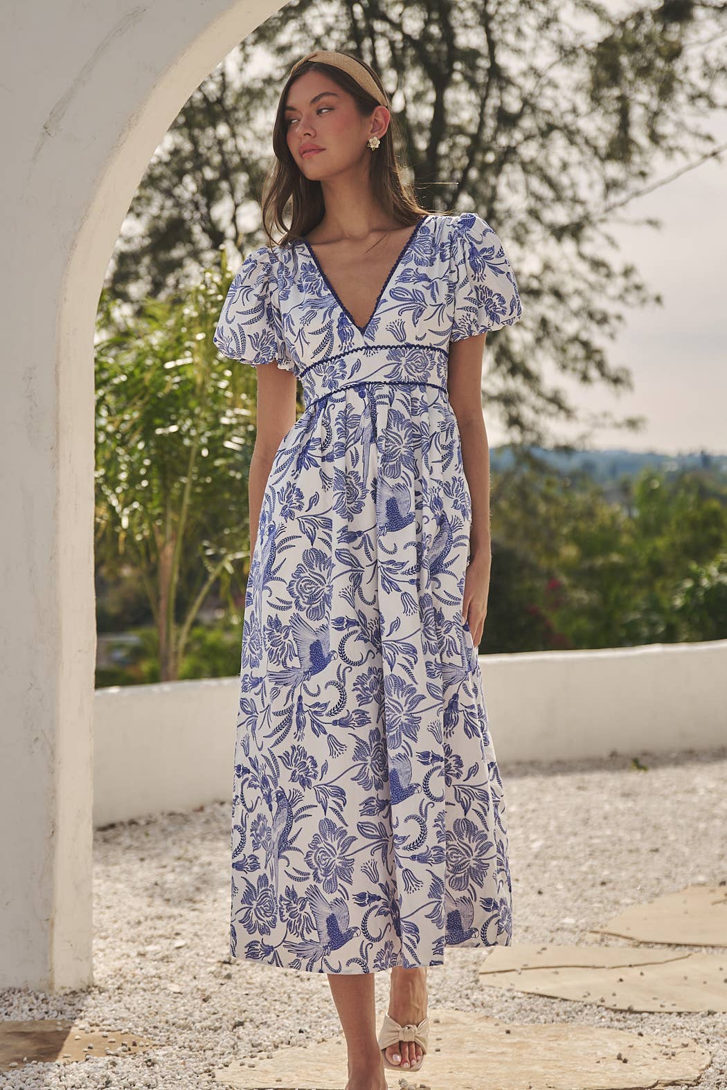 Blue Jaylene Pleated Maxi Dress Virda Floral