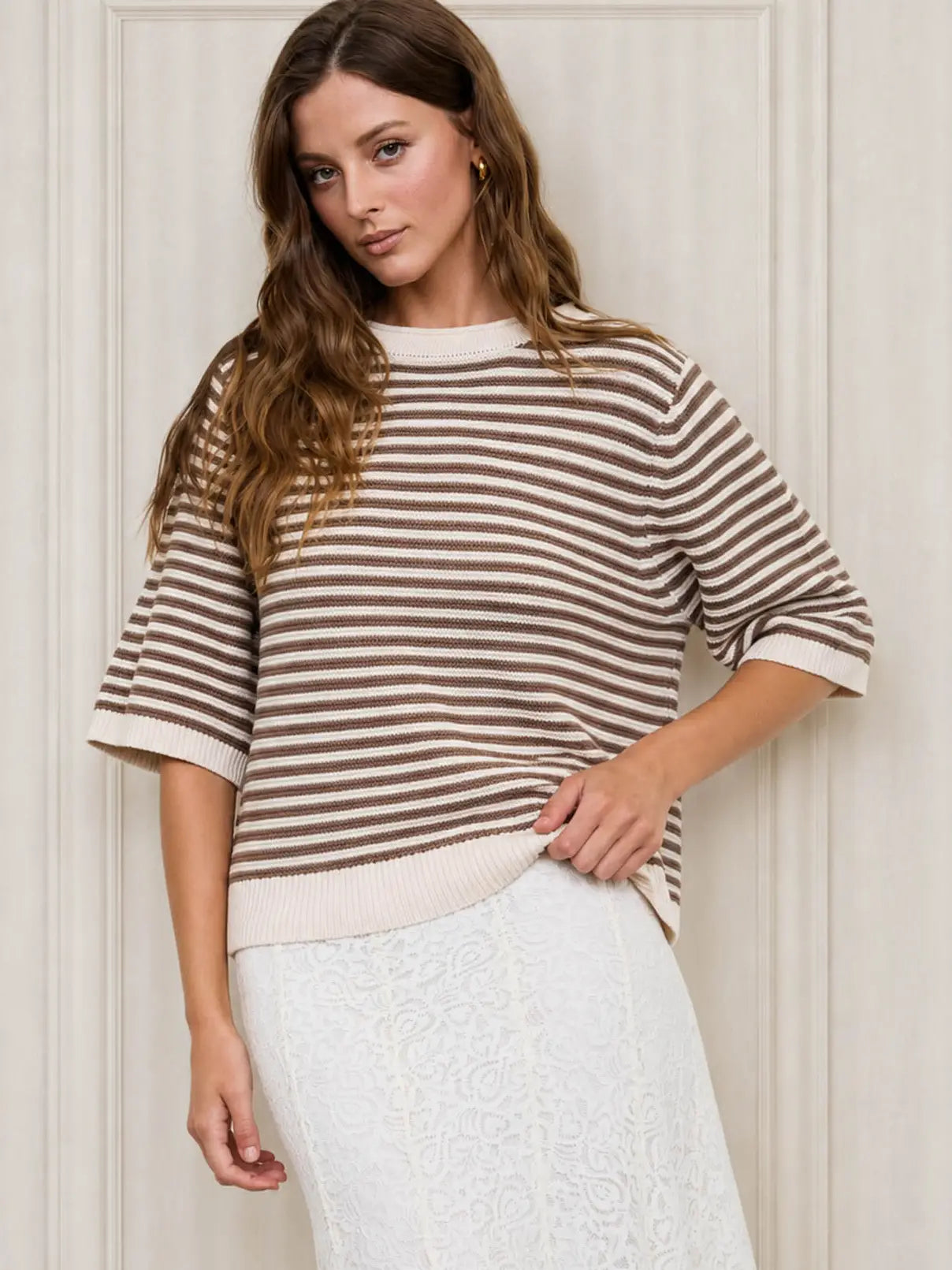 Brown & Cream Stripe Short Sweater