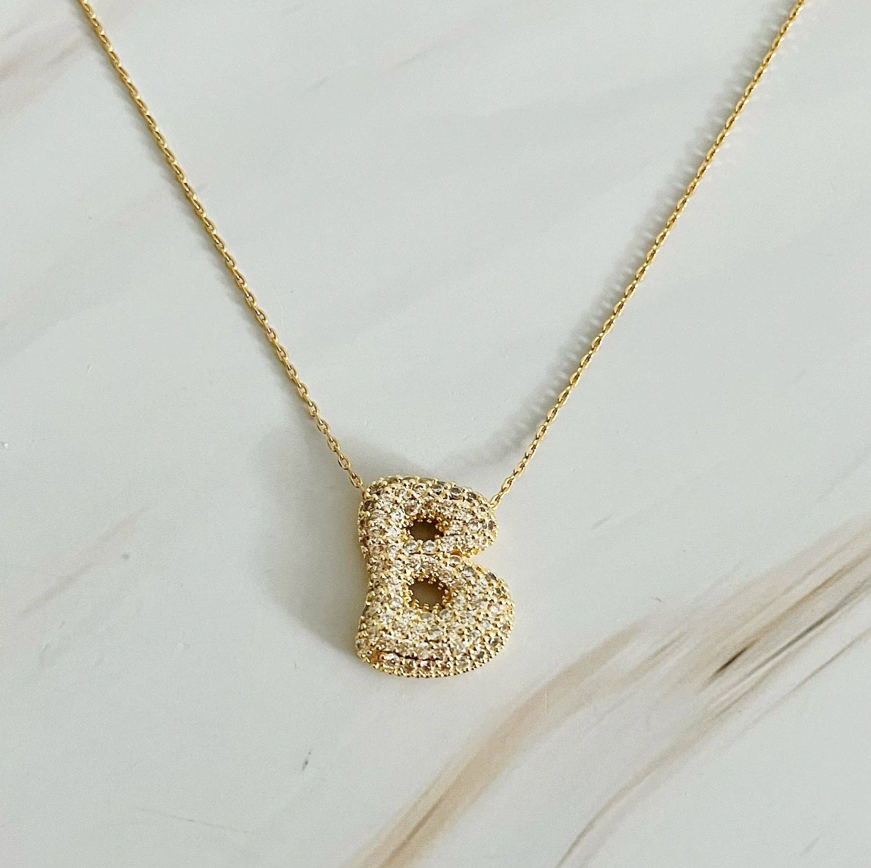 Crystal Bubble Initial Necklace: T