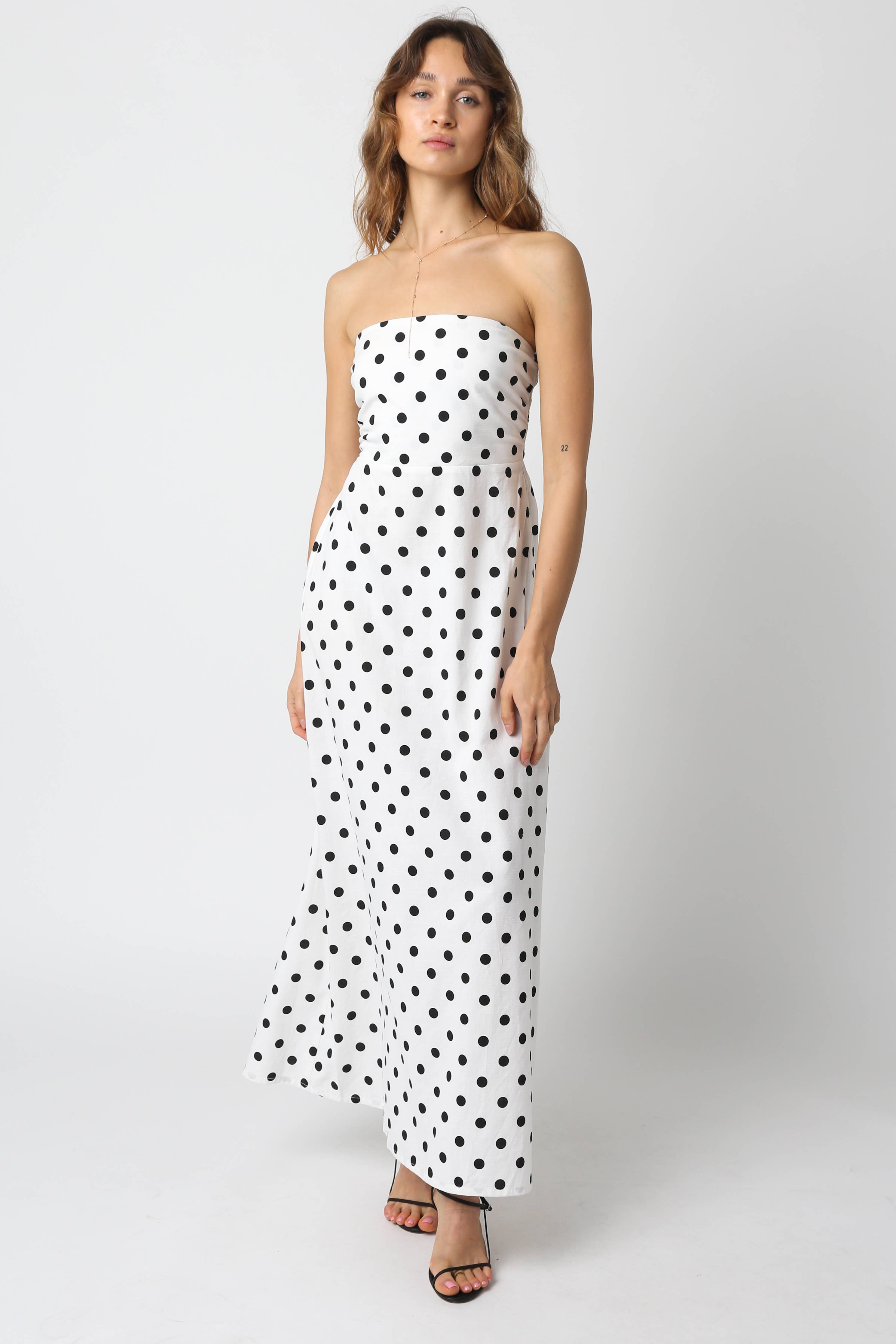 White & Black Polka Dot Maxi Dress